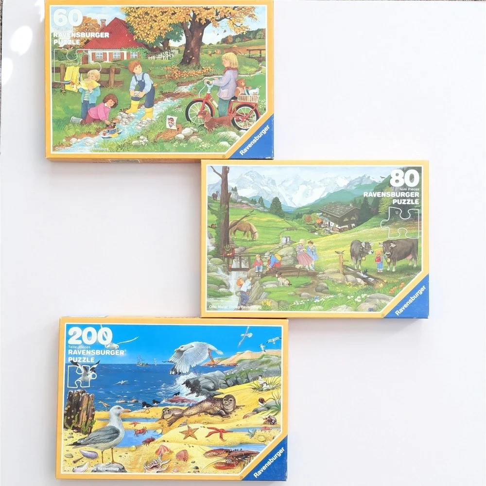 Vtg Otto Maier Verlag Scenic Children Ravensburger Puzzle Lot (60, 80, 200 pc)